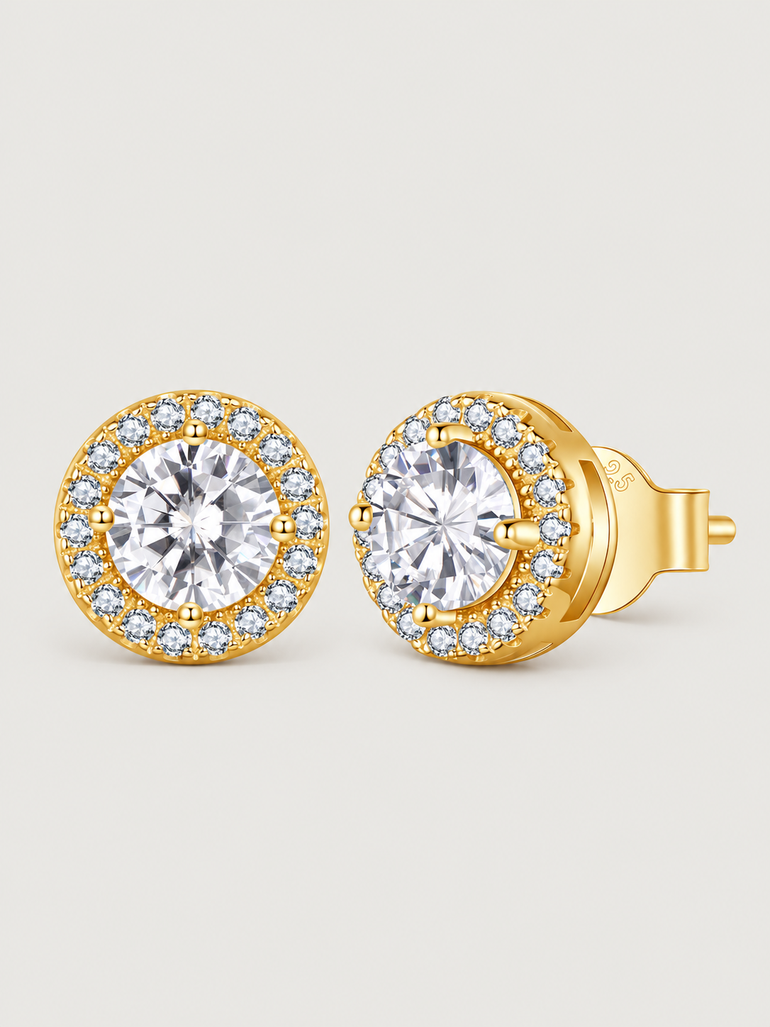 Cercei din argint 925 placat cu aur rotunzi cu zirconiu model Golden Radiance