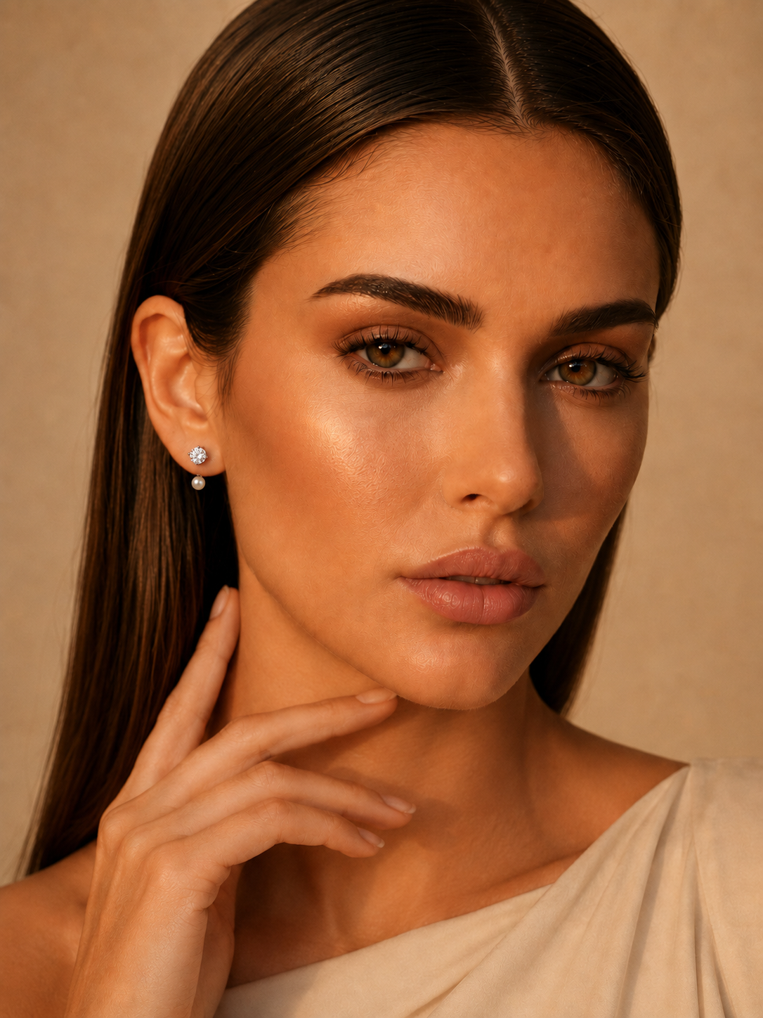 Cercei eleganți din argint cu perlă naturală pe model unghi diferit