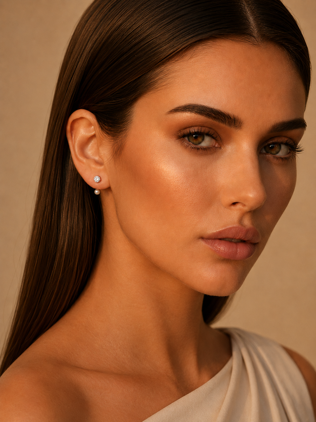 Cercei eleganți din argint cu perlă naturală pe model