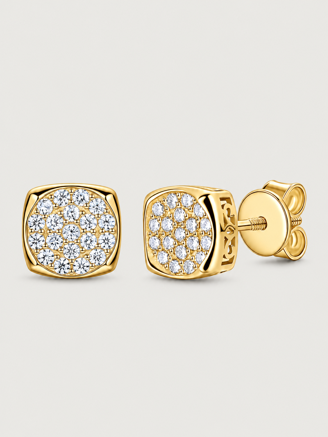 Cercei din Argint Moissanite Gold Pavé Square
