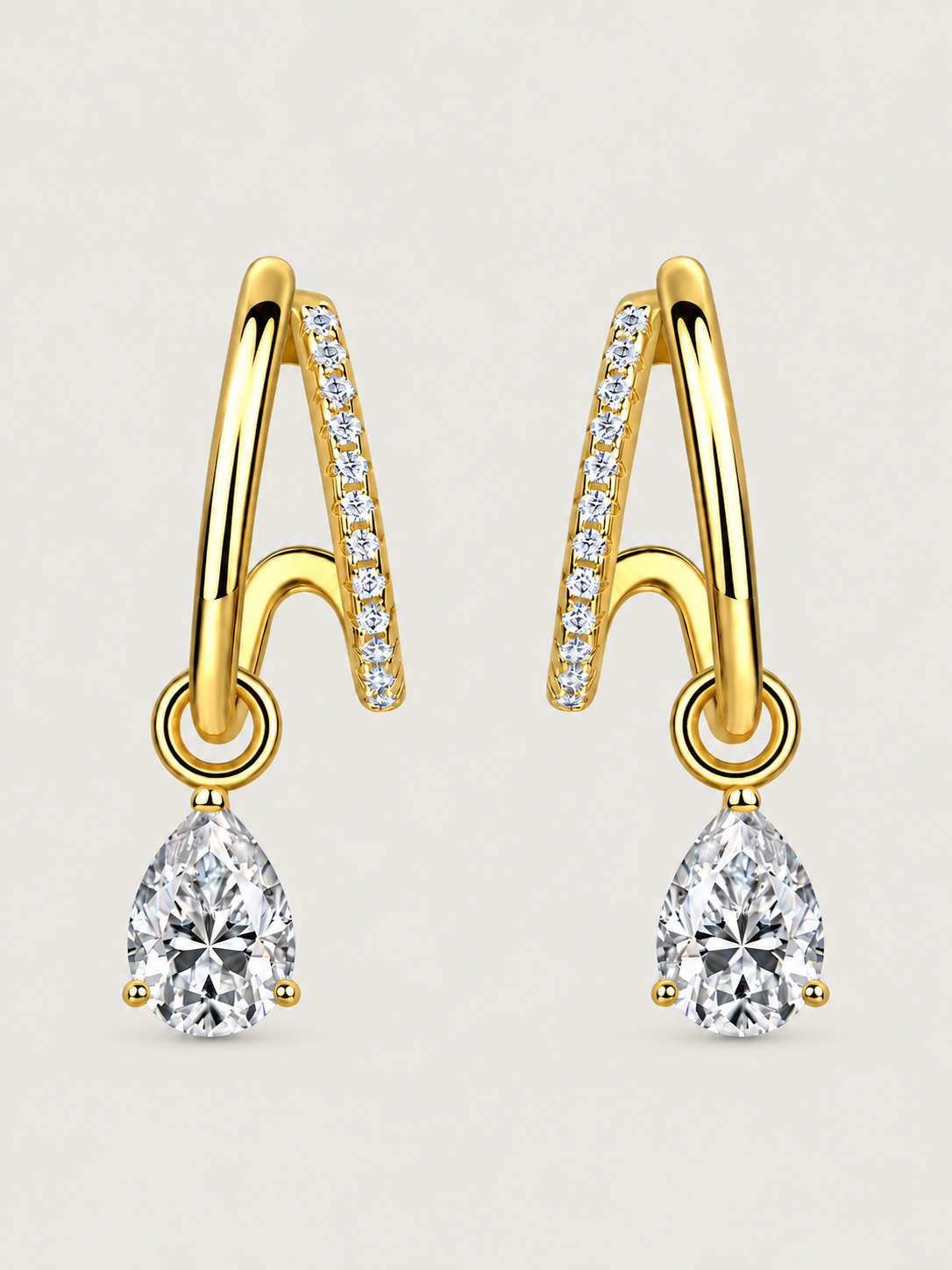 Cercei din Argint Moissanite Gold Pear Cascade