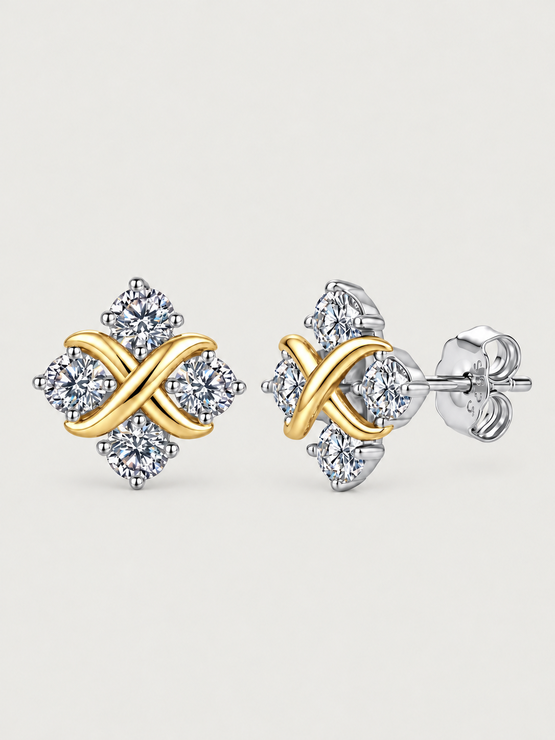 Cercei din Argint Moissanite Infinity Bloom cu Finisaj Auriu