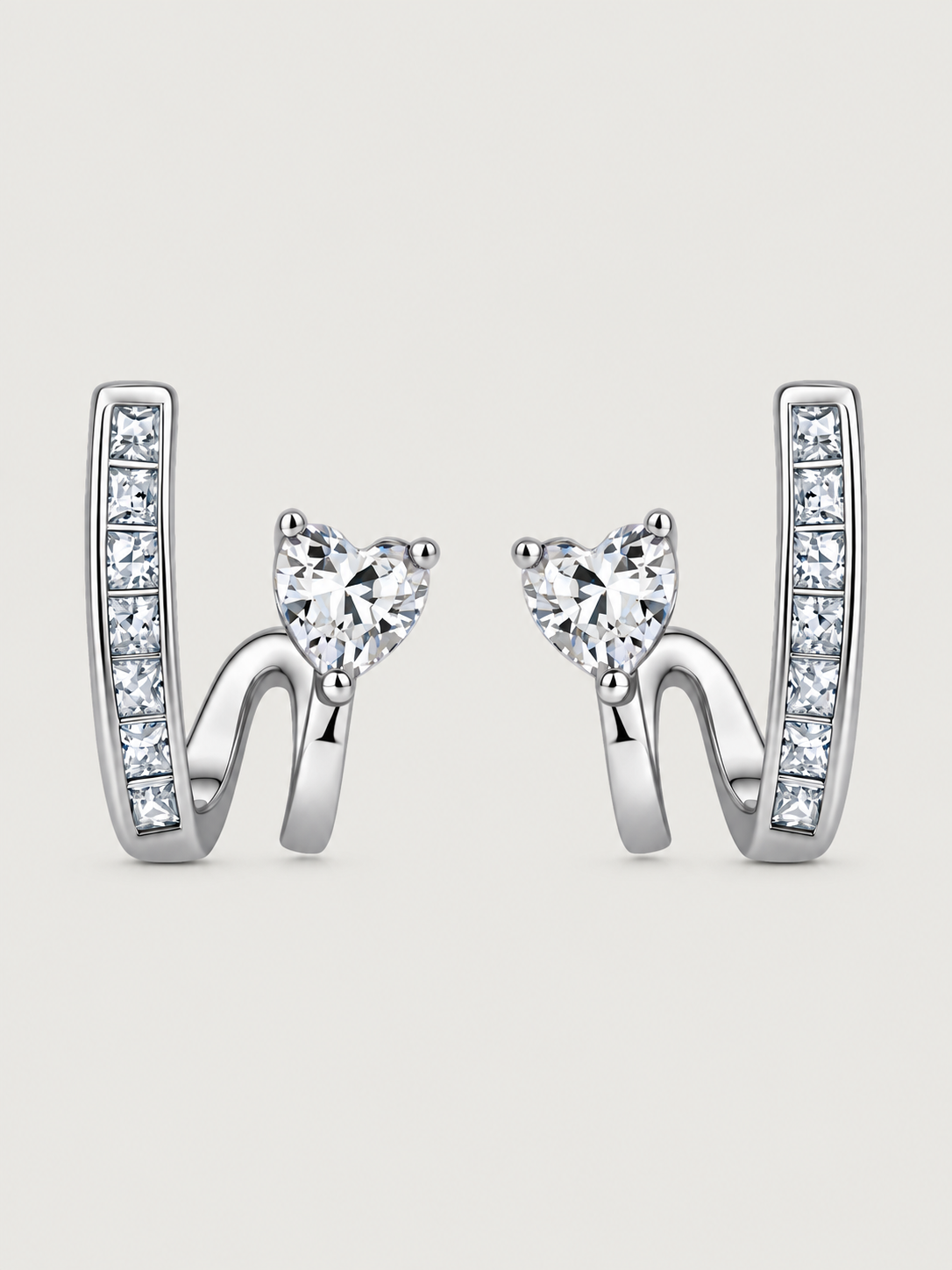 Cercei din Argint Moissanite Silver Heartline
