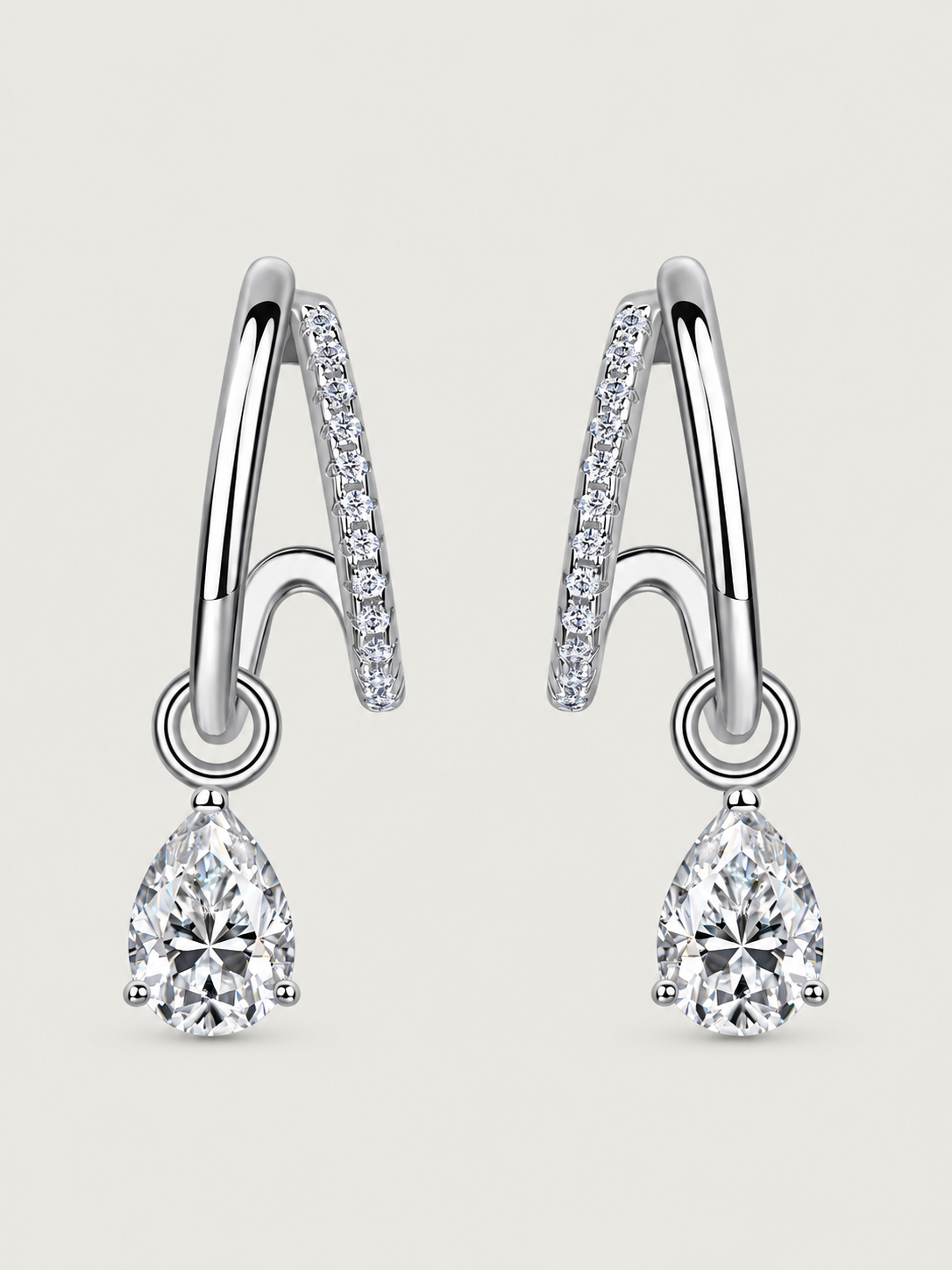 Cercei din Argint Moissanite Silver Pear Cascade