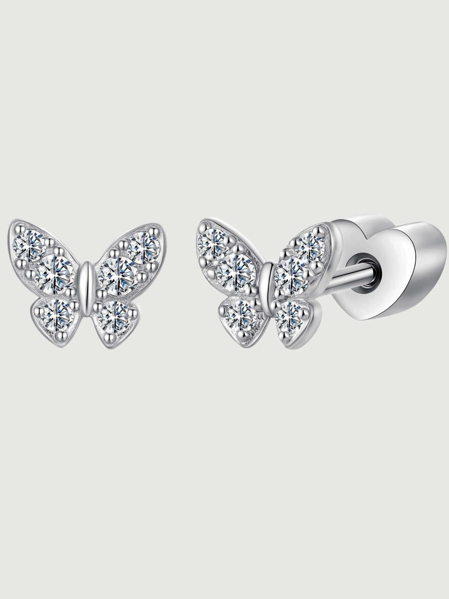 Cercei din argint Moissanite Whispering Wings în formă de fluture