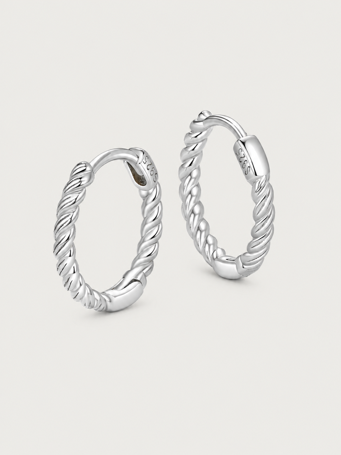 Cercei din Argint Rope Essence Hoops placat cu Aur Alb 18K