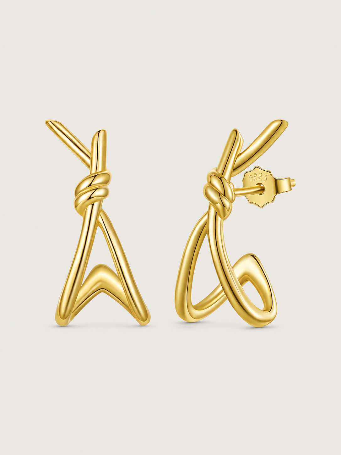 Cercei din Argint Sculpted Knot Gold placat cu Aur Galben 18K