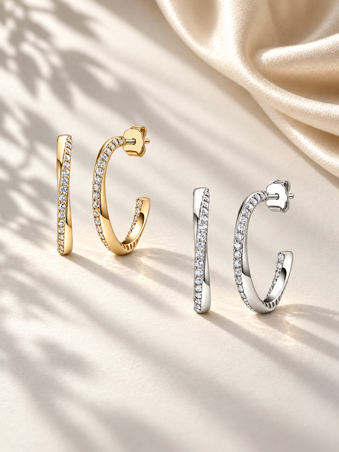 Cercei Aurii si Argintii Moissanite cu Design Modern