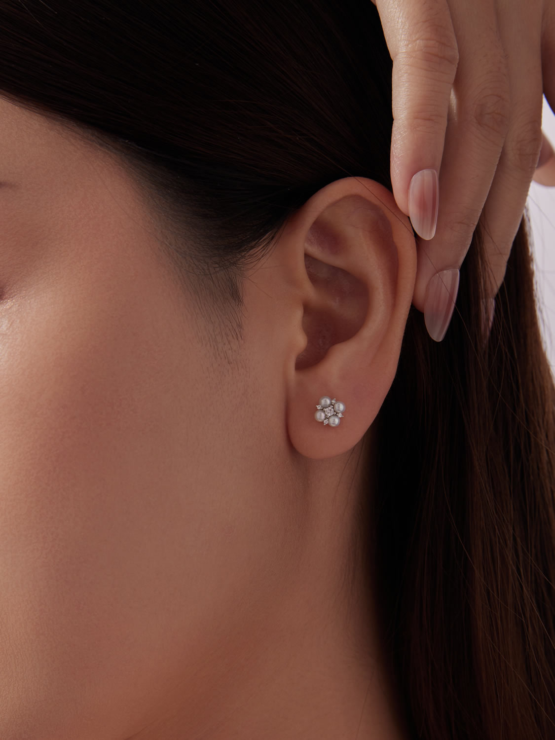 Cercei clover cu moissanite si perle naturale
