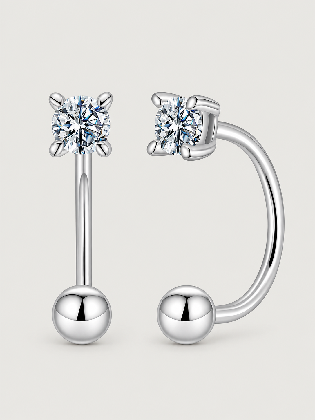Cercei curbati din argint cu moissanite