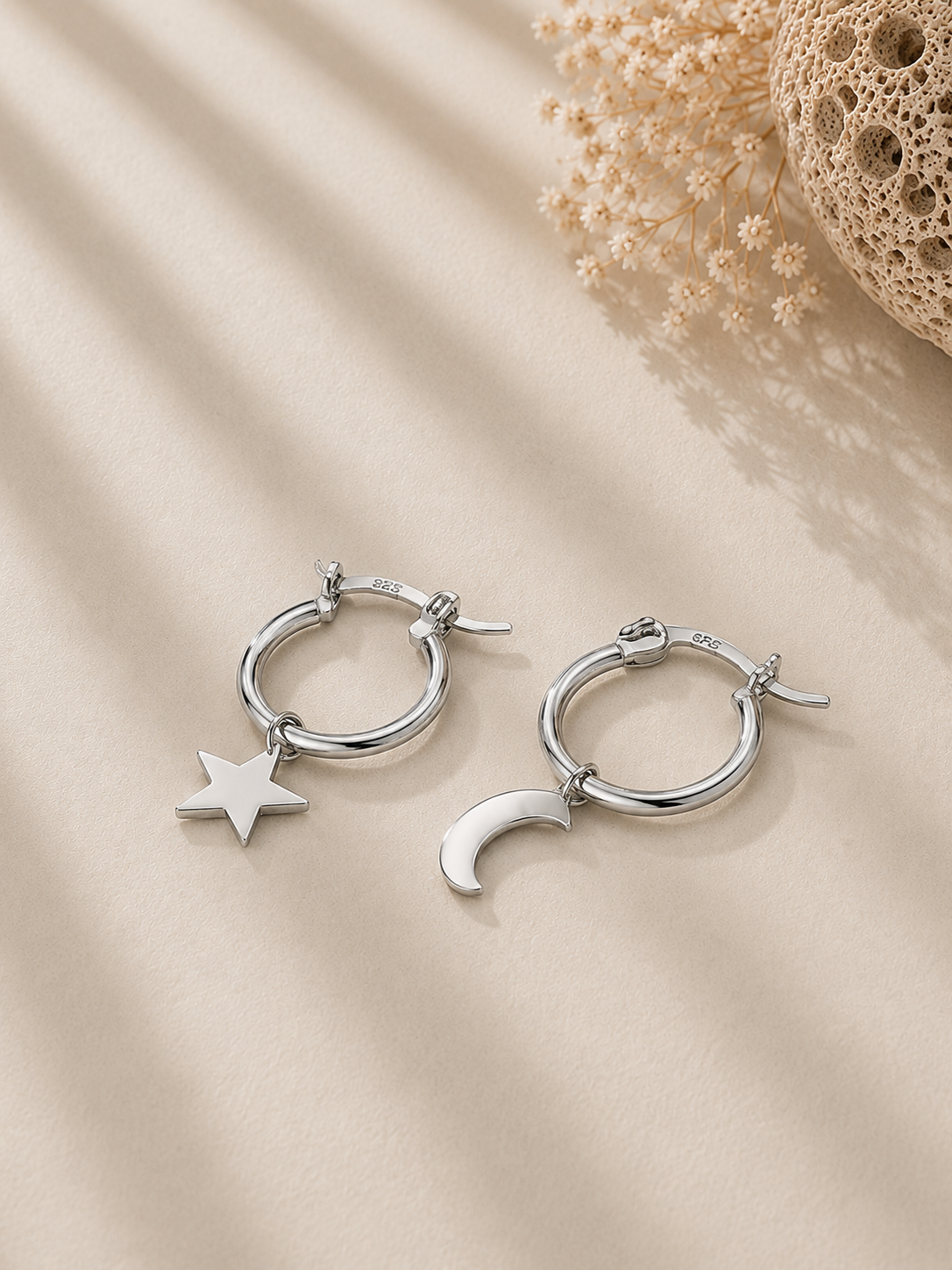 Cercei damă Star & Moon din argint cu stea și lună