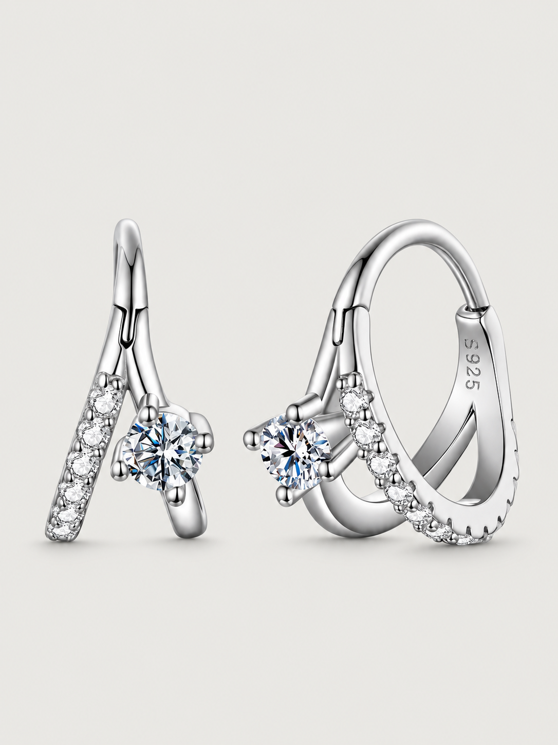 Cercei din argint double layer cu moissanite