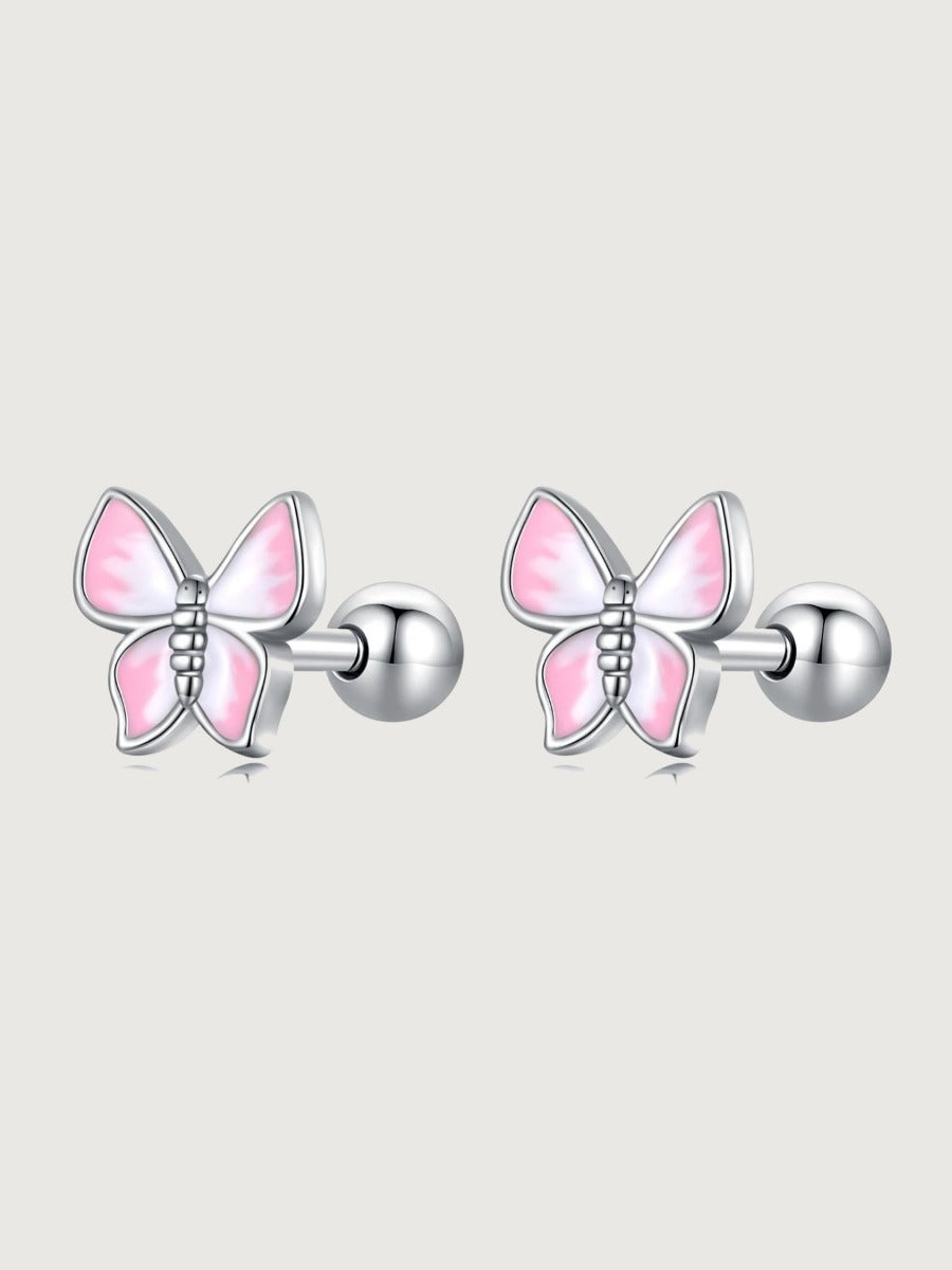 Cercei mici din argint 925 fluture roz Pink Butterfly