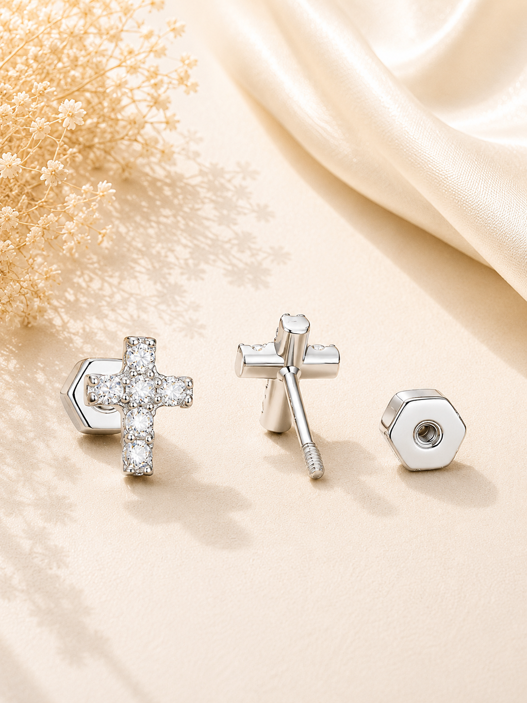 Cercei premium Divine Spark Cross din argint 925