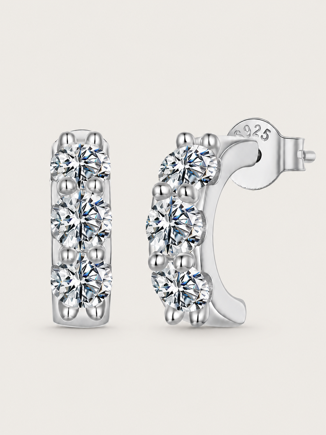 Cercei din argint Trilogy Glow cu trei pietre din moissanite certificat GRA