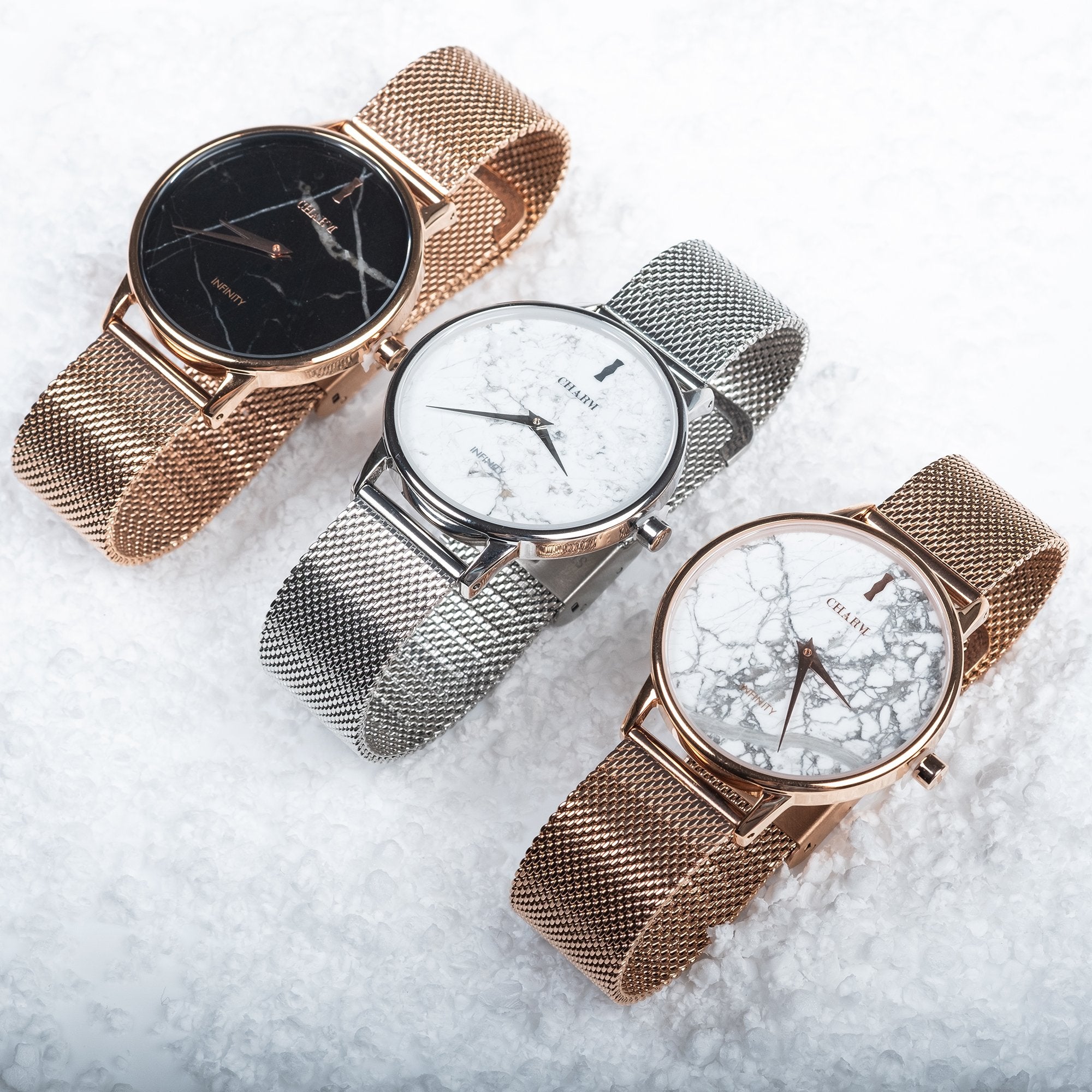 Set Cadou : Ceas Infinity Marble Freya + Curea din piele Neagra