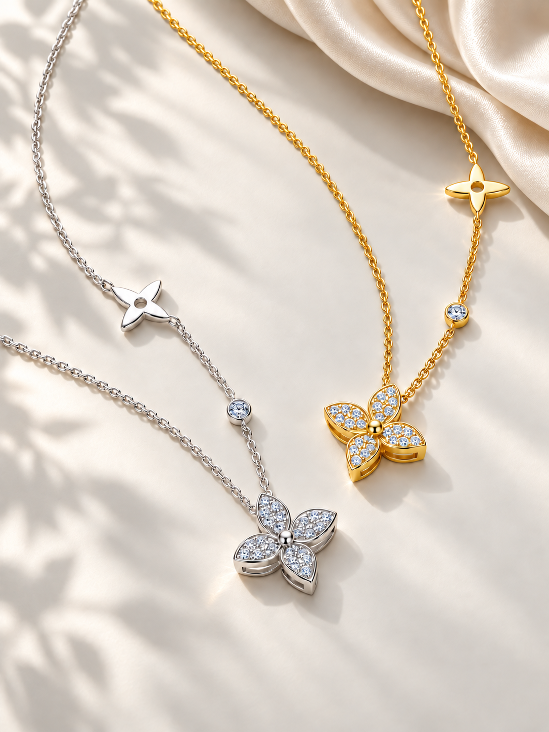 Colier din Argint 925 Auriu si Argintiu cu Moissanite și Design Floral