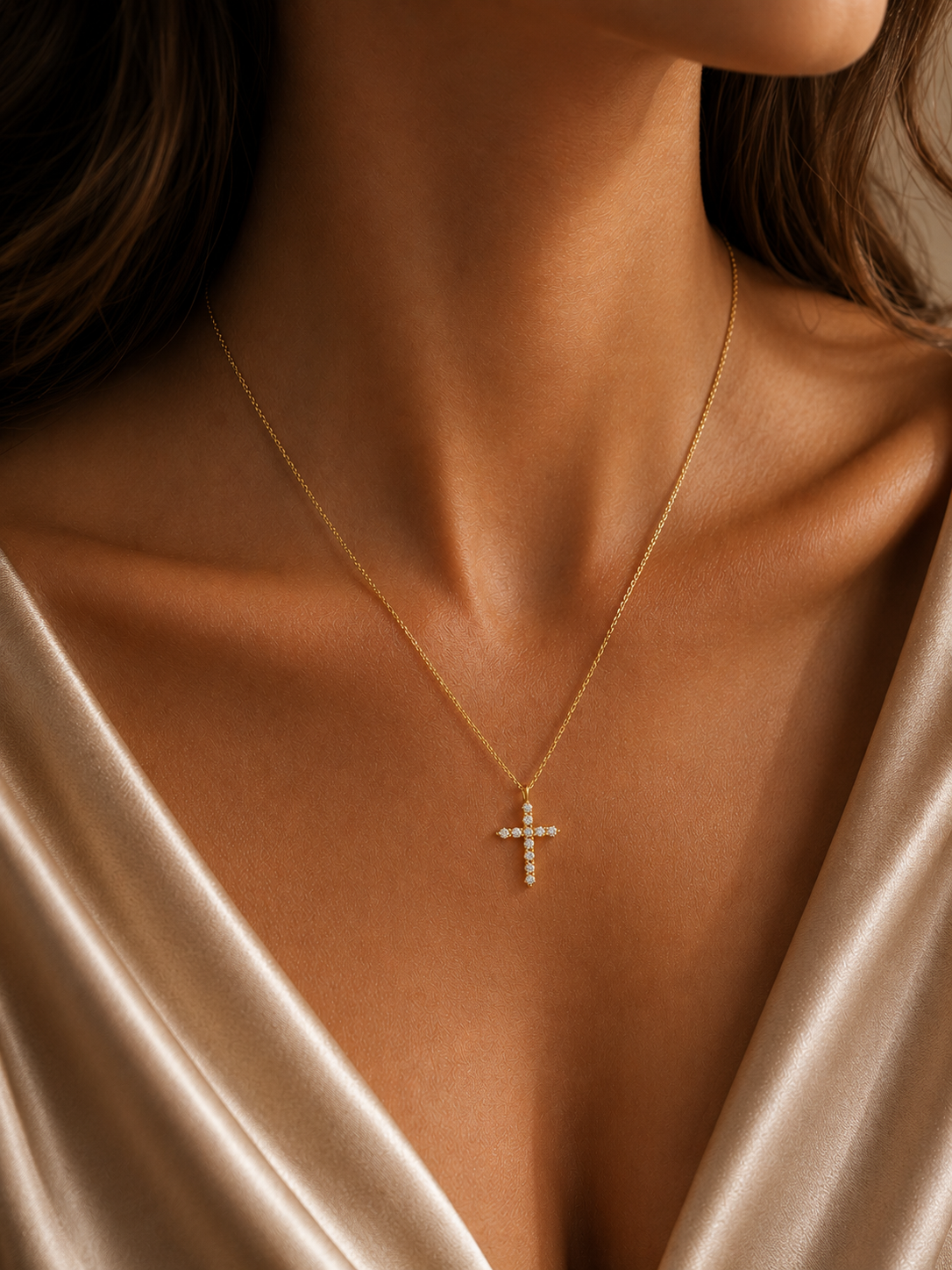 Colier din argint 925 placat cu aur cu pandantiv cruce și zirconiu Gold Radiant Cross la gat