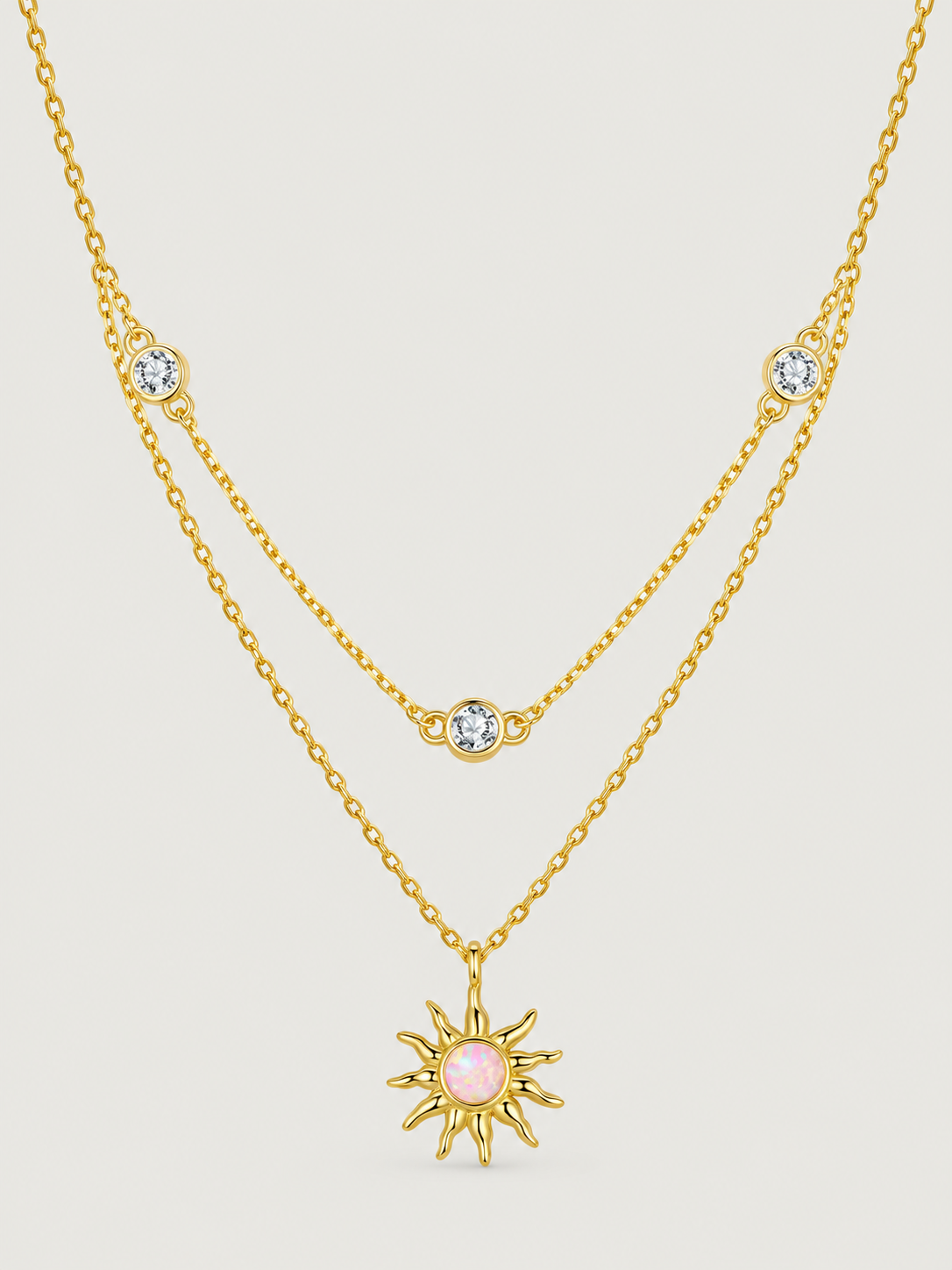 Colier din argint layered cu pandantiv soare opal