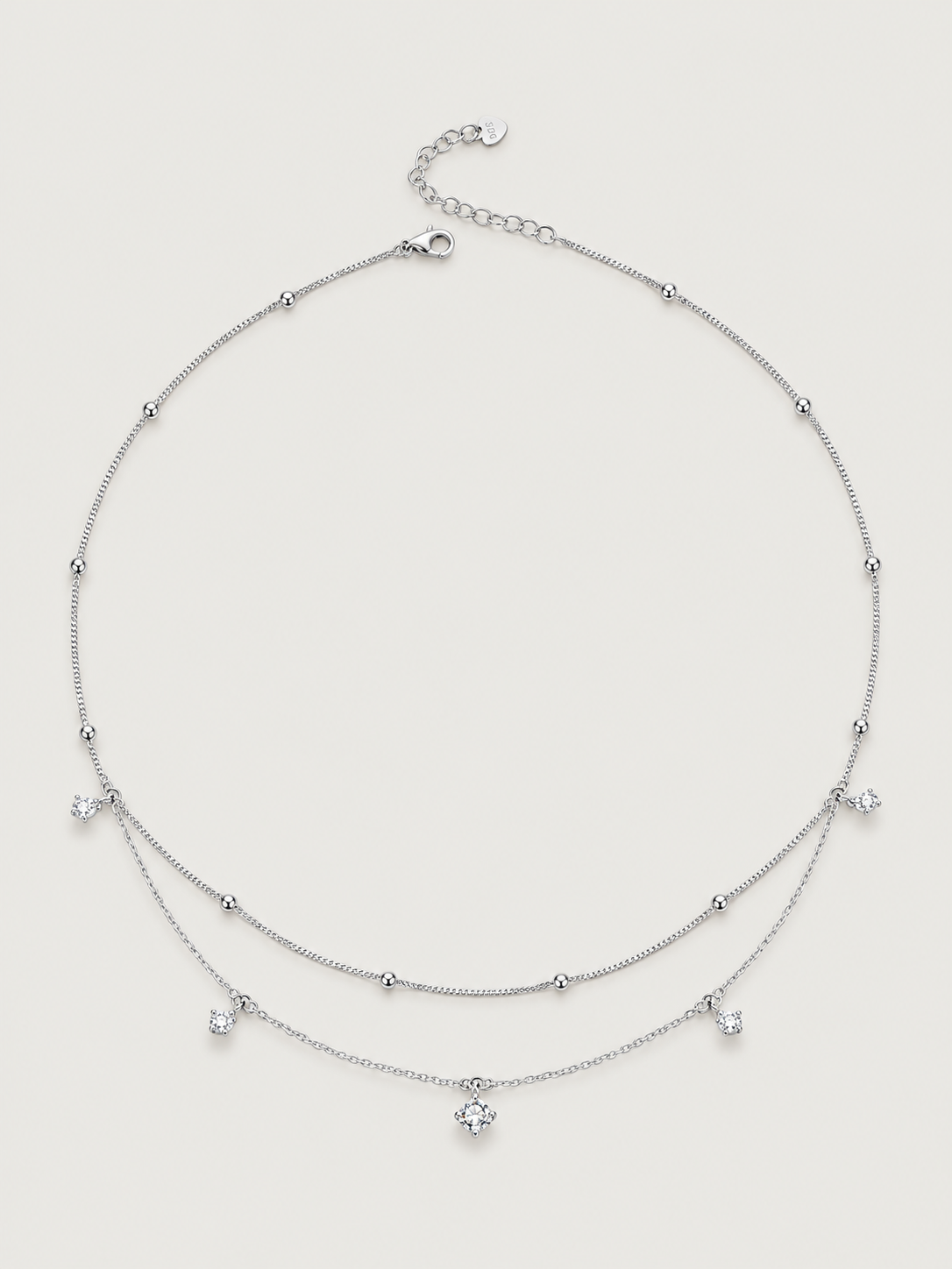 Colier din argint cu doua straturi si moissanite