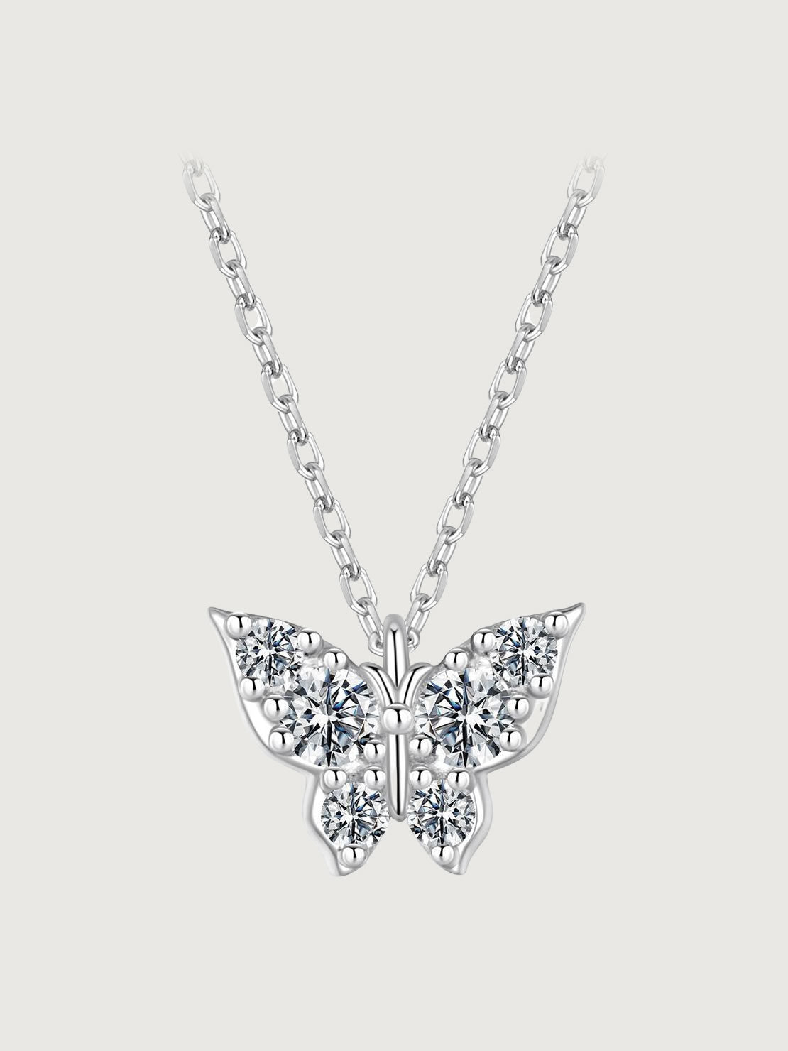 Colier din argint Moissanite Butterfly Spark cu certificat GRA