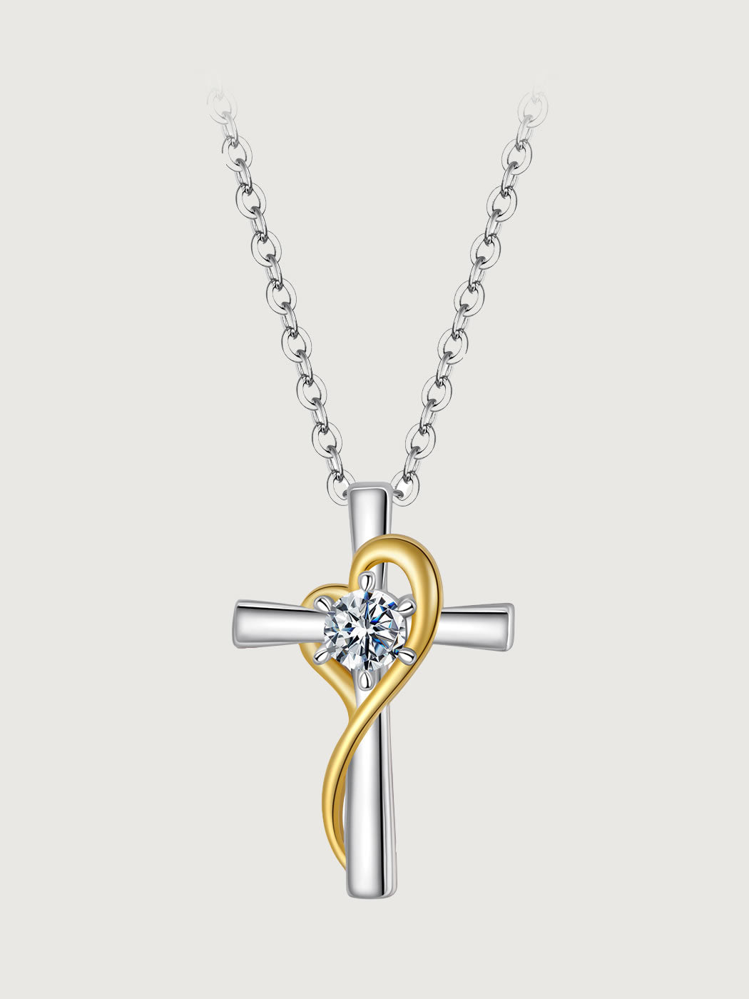 Colier din argint Moissanite Cross of Light cu moissanite certificat GRA