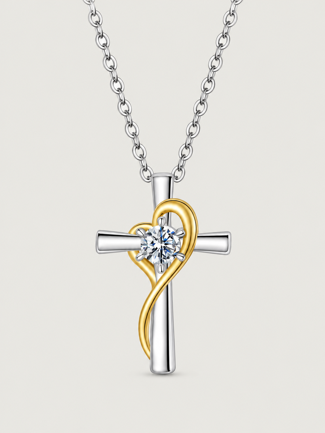 Colier din argint Moissanite Cross of Light cu moissanite certificat GRA