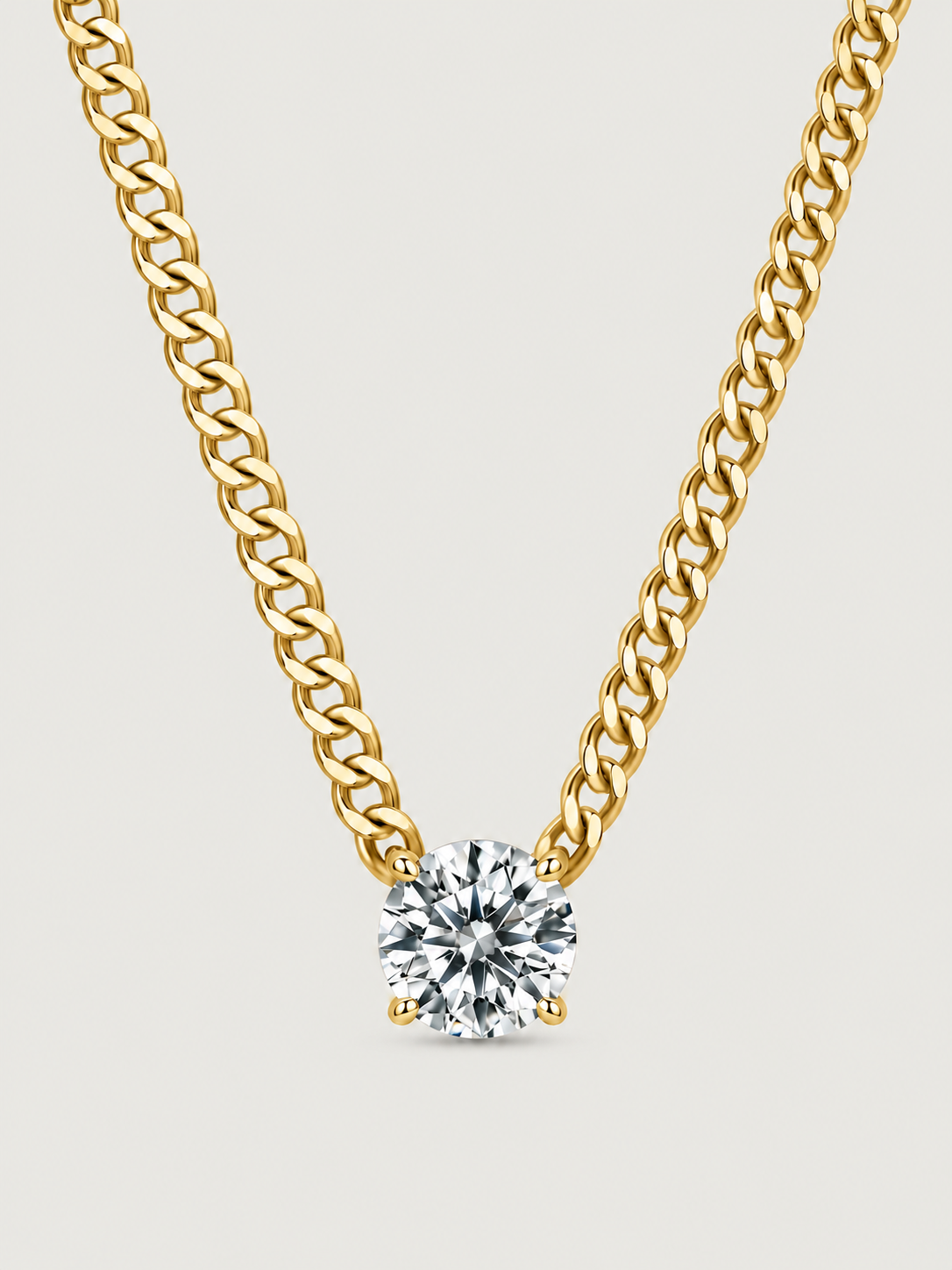 Colier din Argint Moissanite Gold Solitaire Cuban