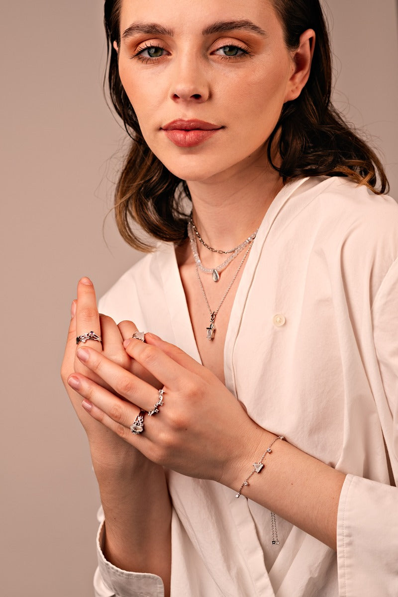 Colier Rose Gold cu Piatră Naturală Cuarț Roz