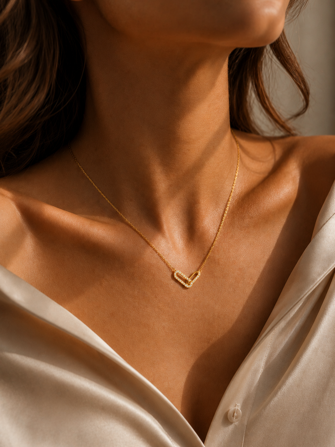 Colier geometric din argint 925 placat cu aur Gold Radiant Unity la gat