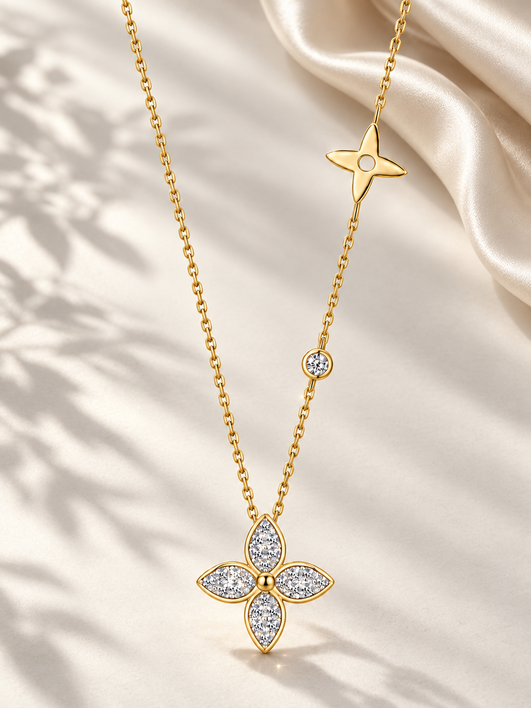 Colier Gold Stellar Clover cu Moissanite 6A