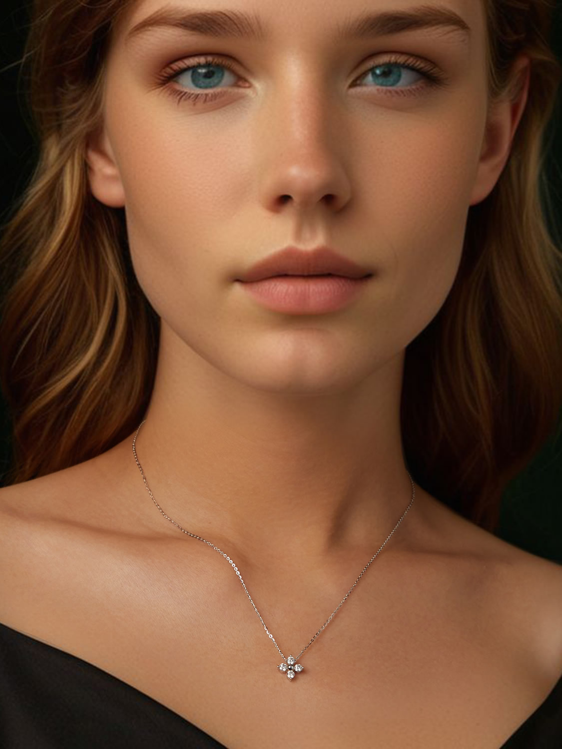 Colier dama cu moissanite model trifoi pe model