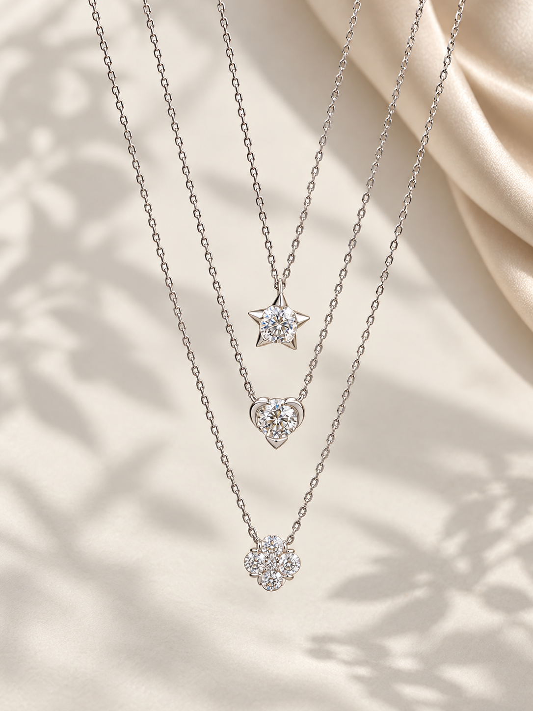 Colier cu Moissanite 1 ct și Pandantiv Stea, Trifoi, Inima
