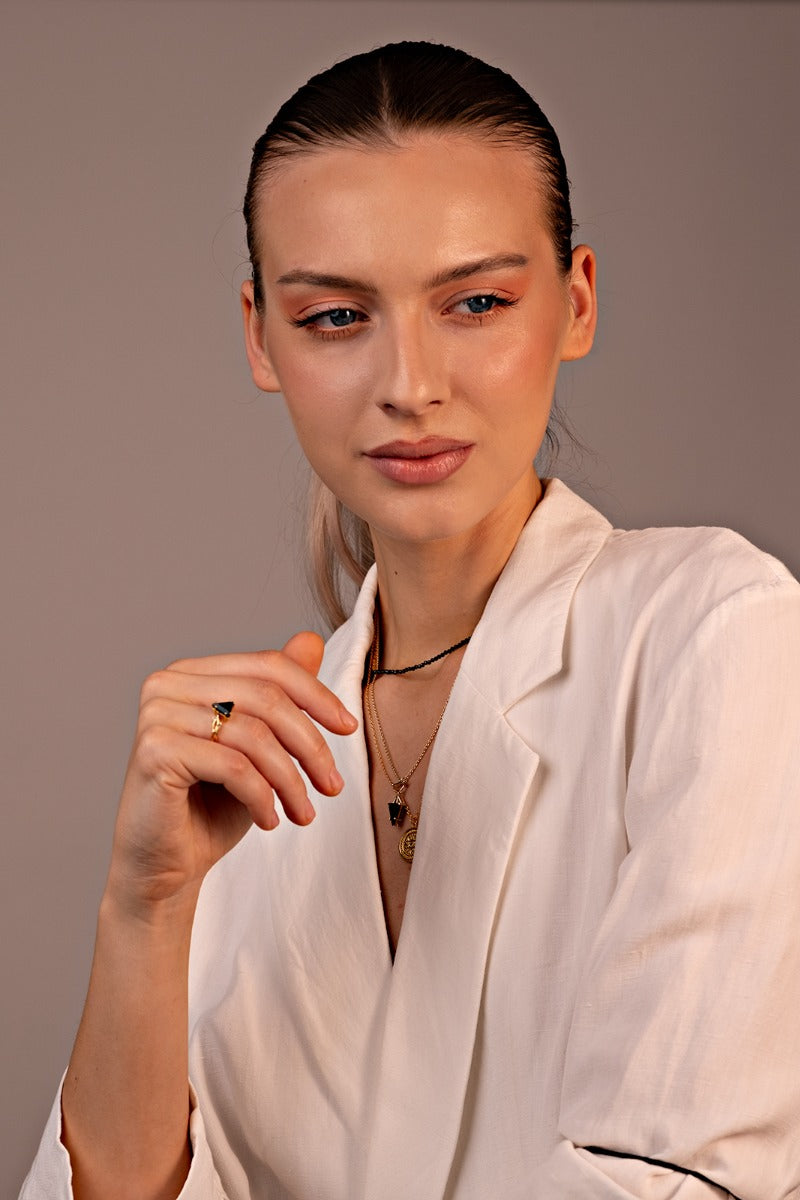 Colier din Argint Placat cu Aur Roz 18K și Onix Verde