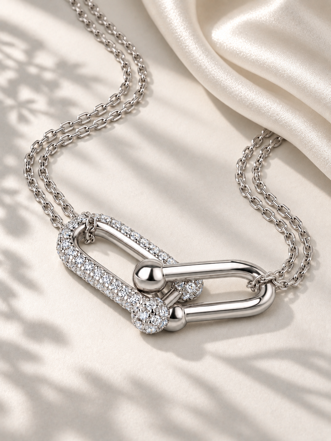 Colier Silver cu Moissanite și Lanț Dublu