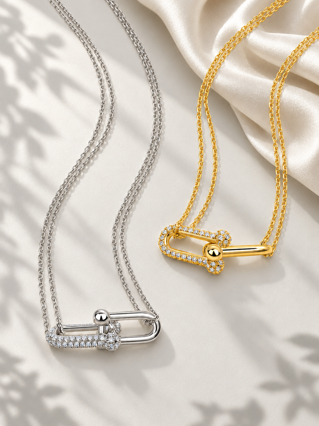 Colier Statement Auriu si Argintiu cu Moissanite Éclat Link