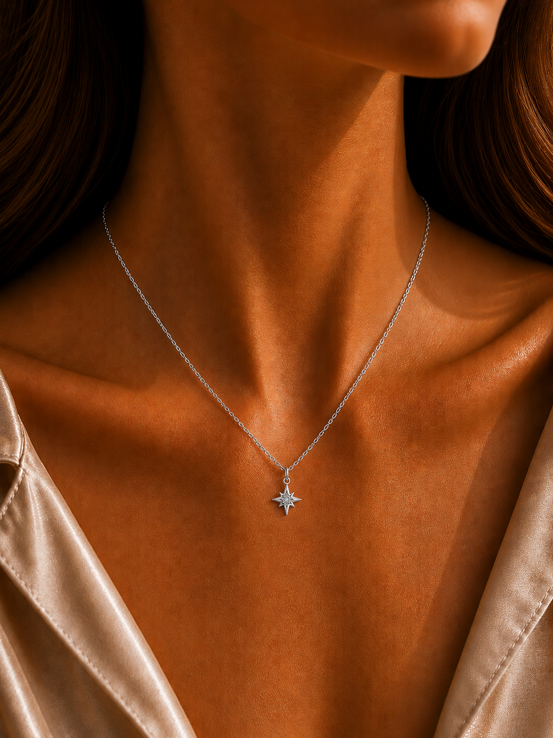 Colier stea North Star din argint 925 cu zirconiu central