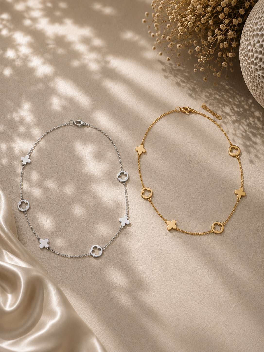 Colier trifoi din argint 925 aurit Gold Clover Whisper auriu si argintiu