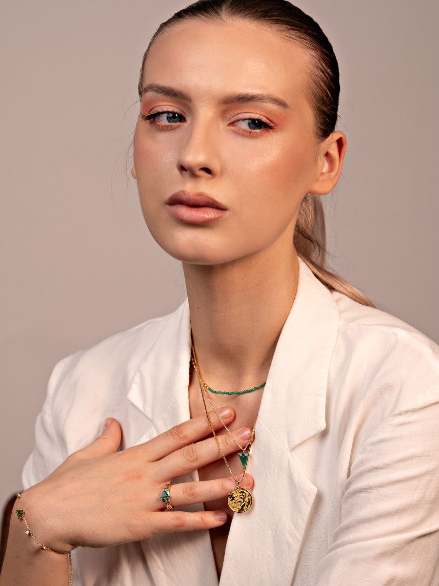 Pandantiv cu Lantisor din Argint Green Onyx Serenity