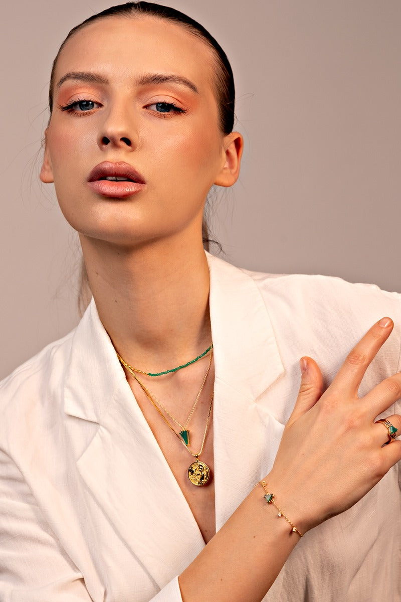 Pandantiv cu Lantisor din Argint Green Onyx Serenity