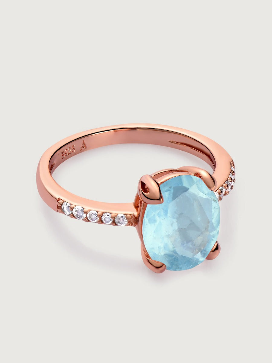 Inel din Argint Aquamarine Valeria Rose Gold