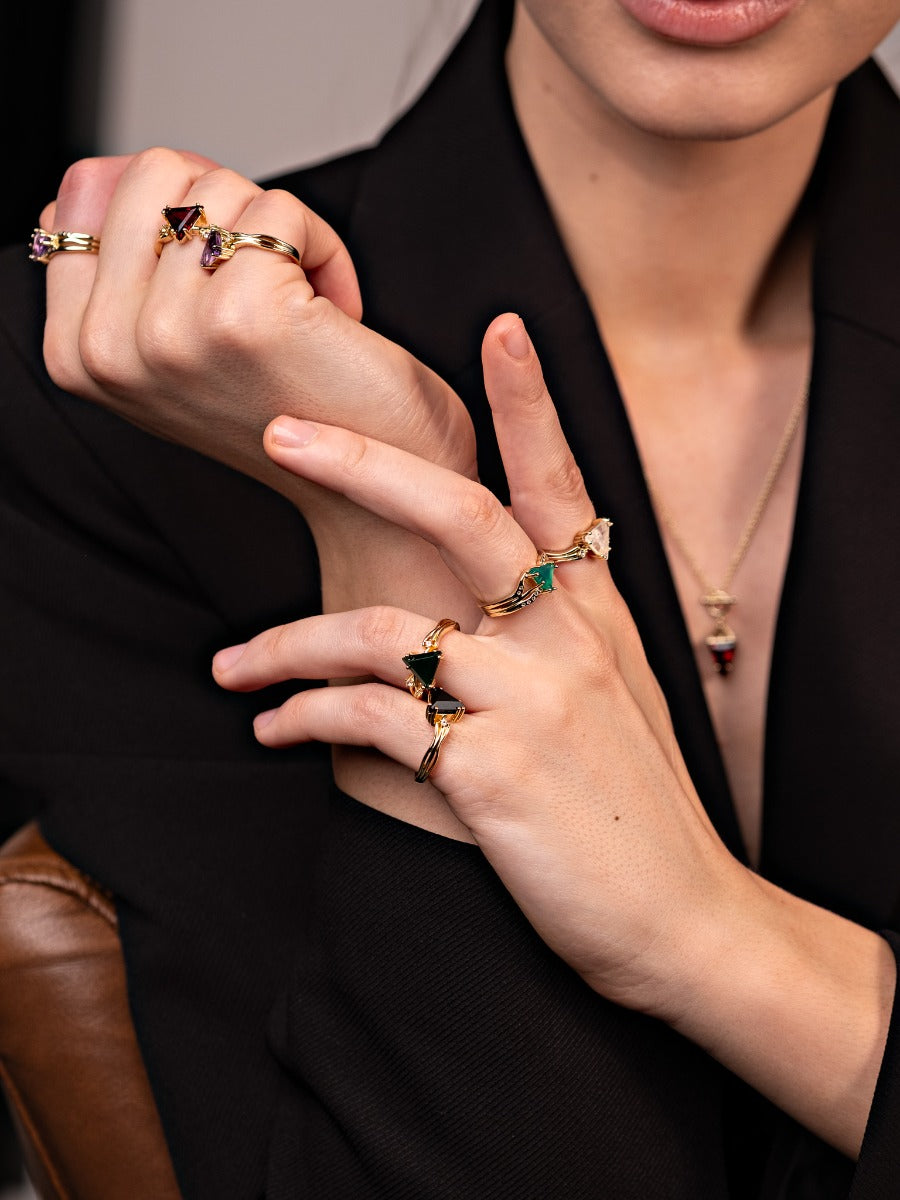 Inel din Argint Black Obsidian Valentina Gold