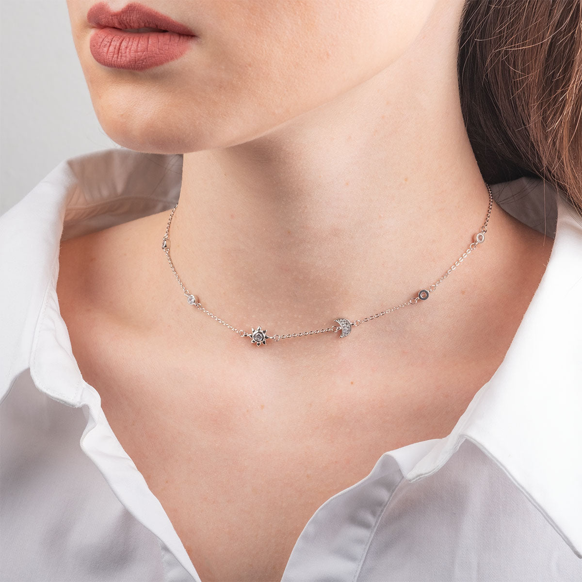 Pandantiv cu Lantisor din Argint Moon and Sun