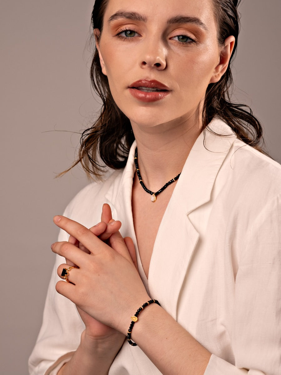 Colier din Argint Black Onyx Elegance in Every Tear Auriu