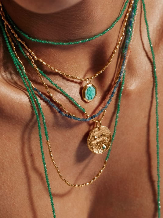 Pandantiv cu Lantisor din Argint Green Onyx Serenity