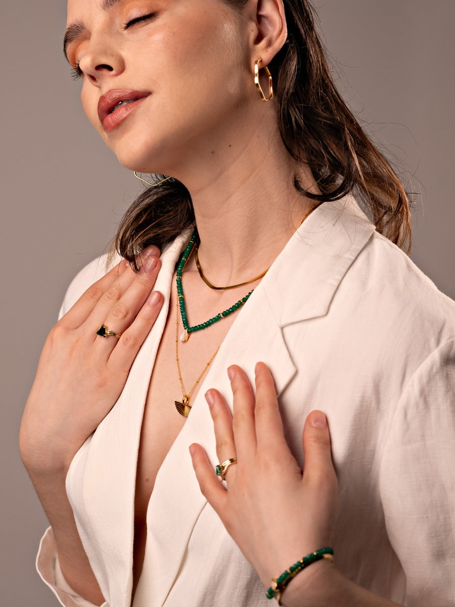 Inel din Argint Green Onyx Valentina Gold