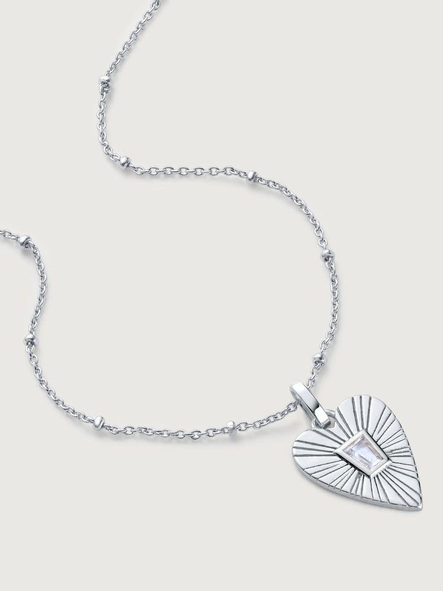 Pandantiv cu Lantisor din Argint Radiant Heart Sunburst Argintiu