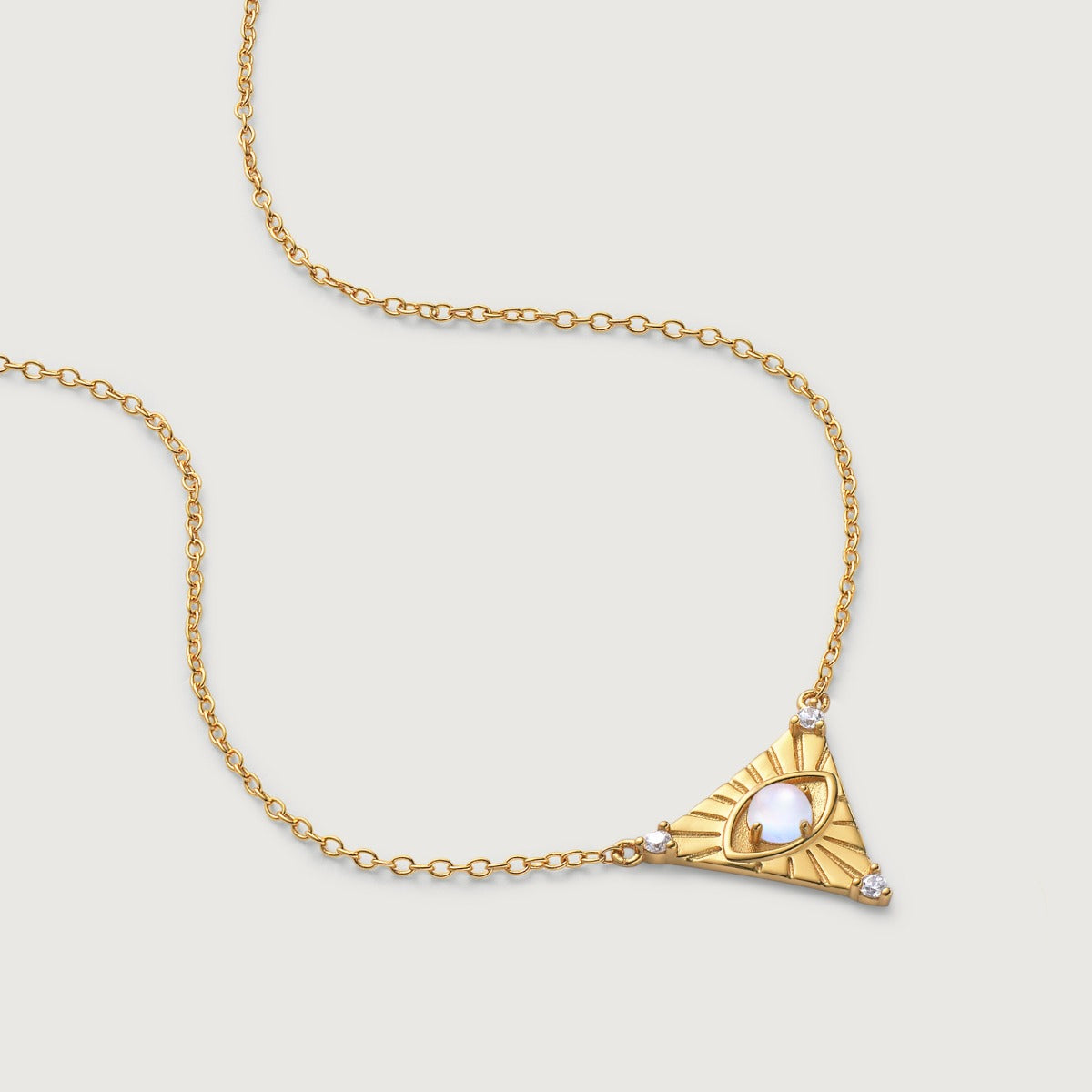 Pandantiv cu Lantisor din Argint Moonstone Solar Eye Auriu