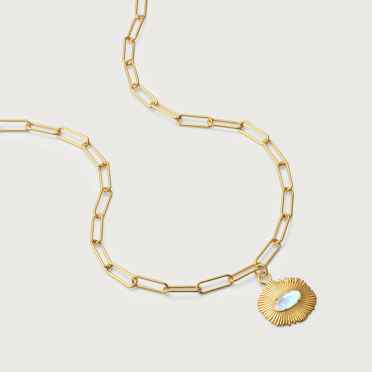 Pandantiv cu Lantisor din Argint Moonstone Sun Shaped Auriu