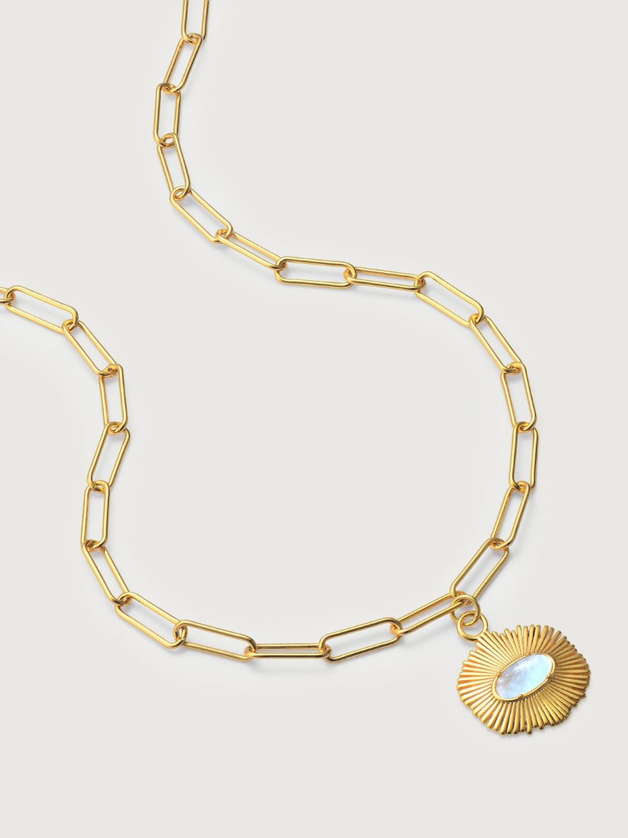 Pandantiv cu Lantisor din Argint Moonstone Sun Shaped Auriu